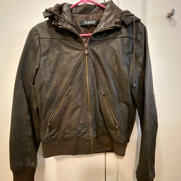 Please Jackets & Blazers - Please Brown Leather Bomber Jacket
